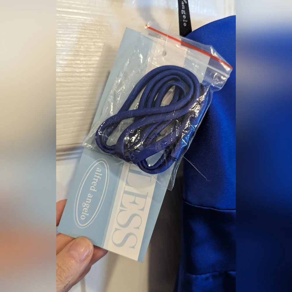 NWT Alfred Angelo strapless blue formal homecoming faux wrap maxi long dress 4 - Picture 6 of 12